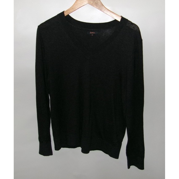 Quince Sweaters - Quince Women's V‑Neck Pullover Sweater – Organic Cotton/Cashmere – Black XL